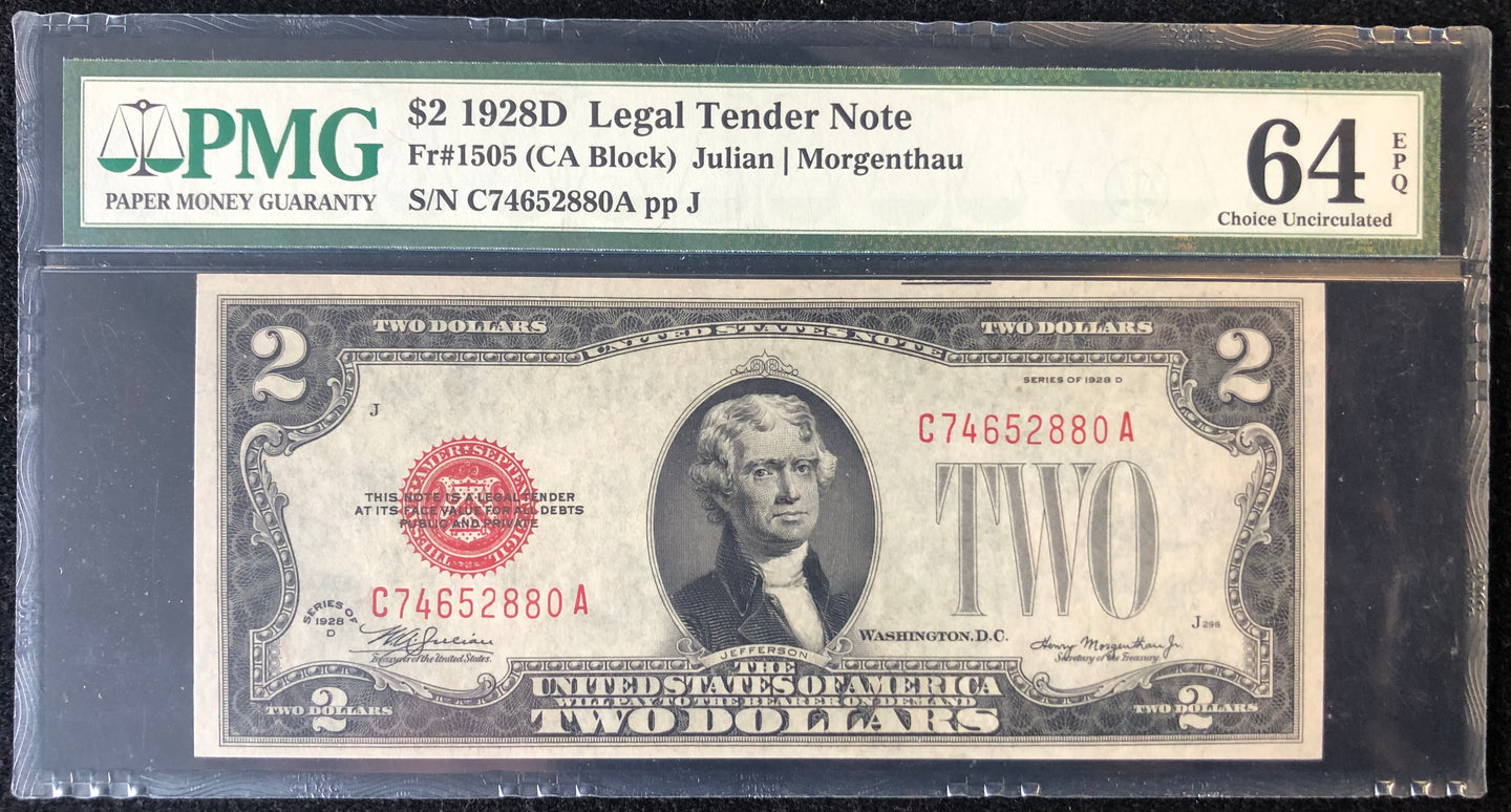 1928D $2 Legal Tender Note PMG EPQ 64