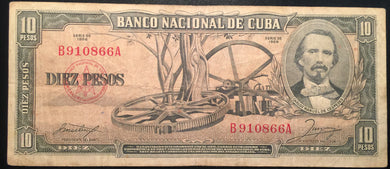 1956 10 Pesos Banco Nacional de Cuba