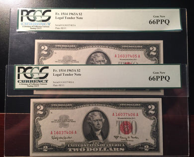 1963 $2 Consecutive Graded Notes