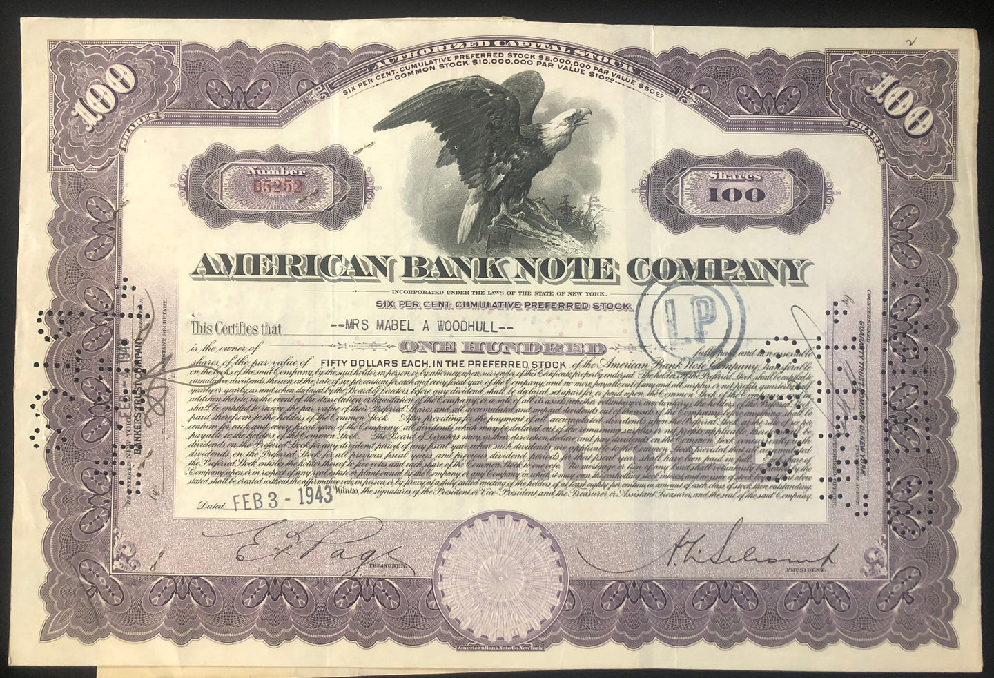 1900s American Bank Note Company Preferred Stock Certificate