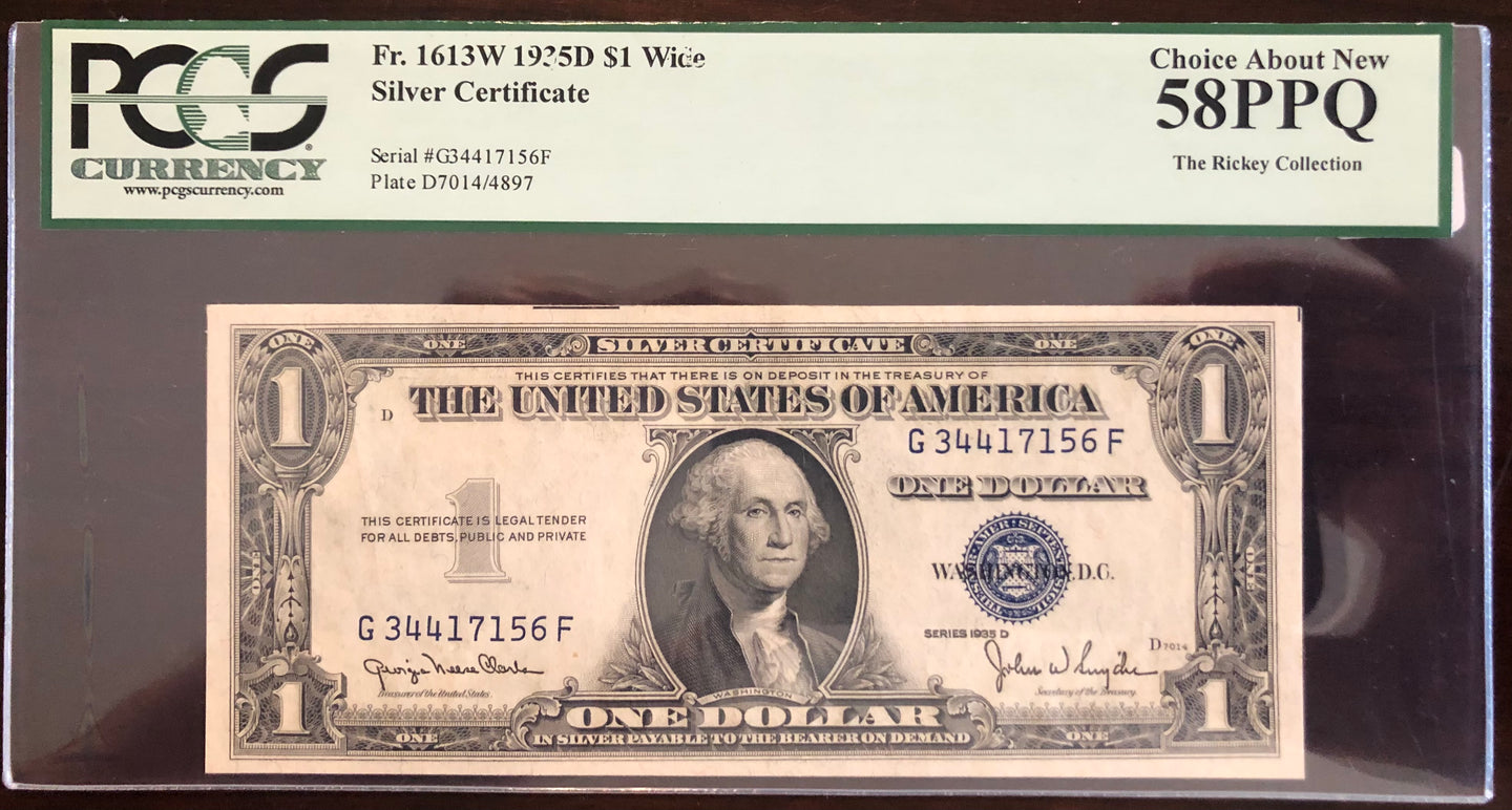 1935D $1 Silver Certificate PCGS 58PPQ