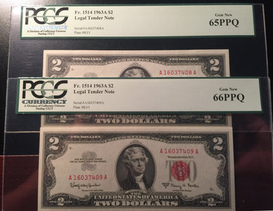 1963 $2 Consecutive Graded Notes