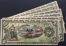 1914 $5 Pesos Gobierno Provisional de Mexico