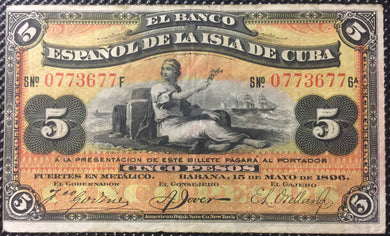 1896 5 Pesos, Spanish colonial Currency